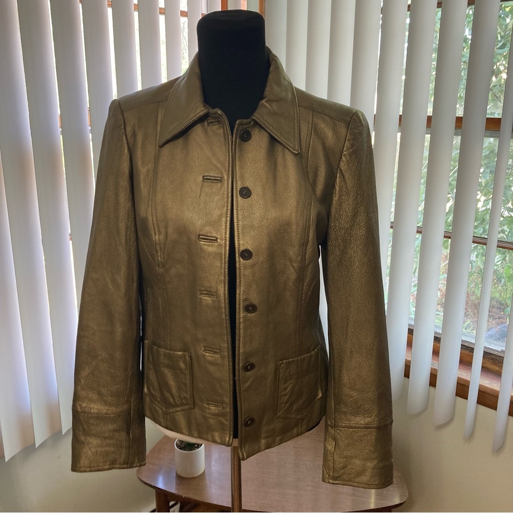 Real Leather Gold Button Down Jacket - image 1